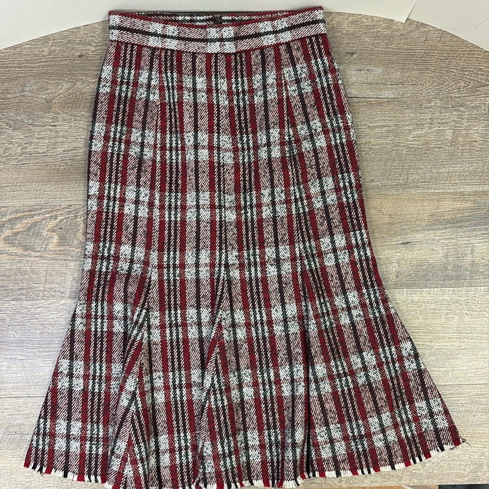 O2SKY Z:RO TO SKY Plaid Tweed Trumpet Midi Skirt Size M